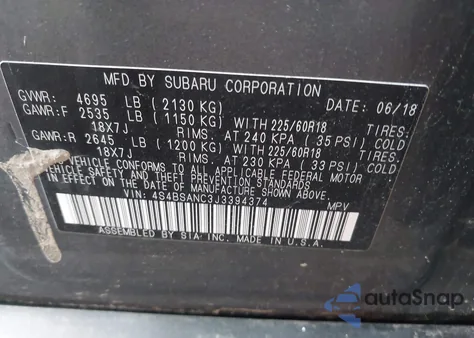 2018 Subaru Outback 2.5I Limited из США, поврежденный, VIN 4S4BSANC3J3394374